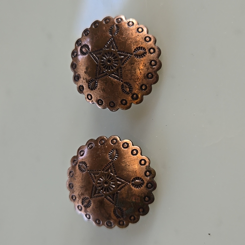 Vintage Copper Hand Tooled Clip on Earrings